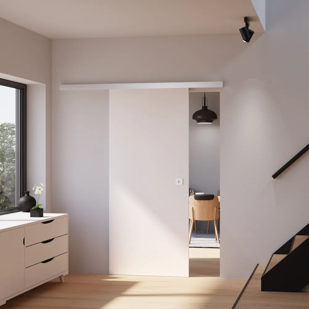 Porte intérieure coulissante en bois, 75x203cm, porte intérieure pleine, bois blanc, poignée carrée