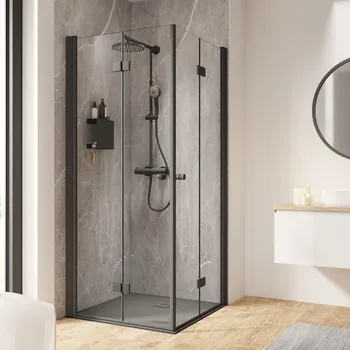 900x900 mm, 2000 mm, Charnière, Noir mat, Transparent