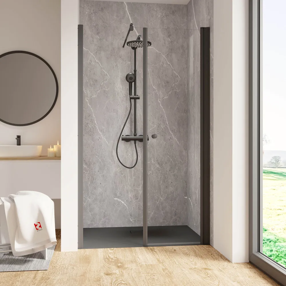 850-2400 mm, Noir mat, Transparent, Côté du montage: droite