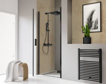 800 mm, 2000 mm, Charnière battante sur profilé, Noir mat, Transparent anticalcaire, Côté du montage: droite