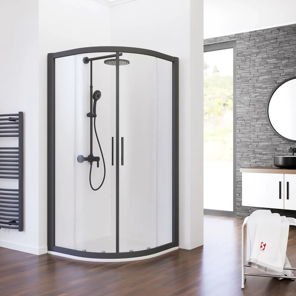 800x800 mm, 1850 mm, Noir mat, Transparent anticalcaire