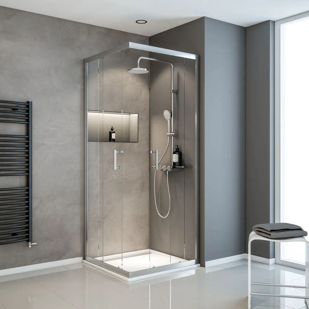 900x900 mm, 1900 mm, Aspect chromé, Transparent