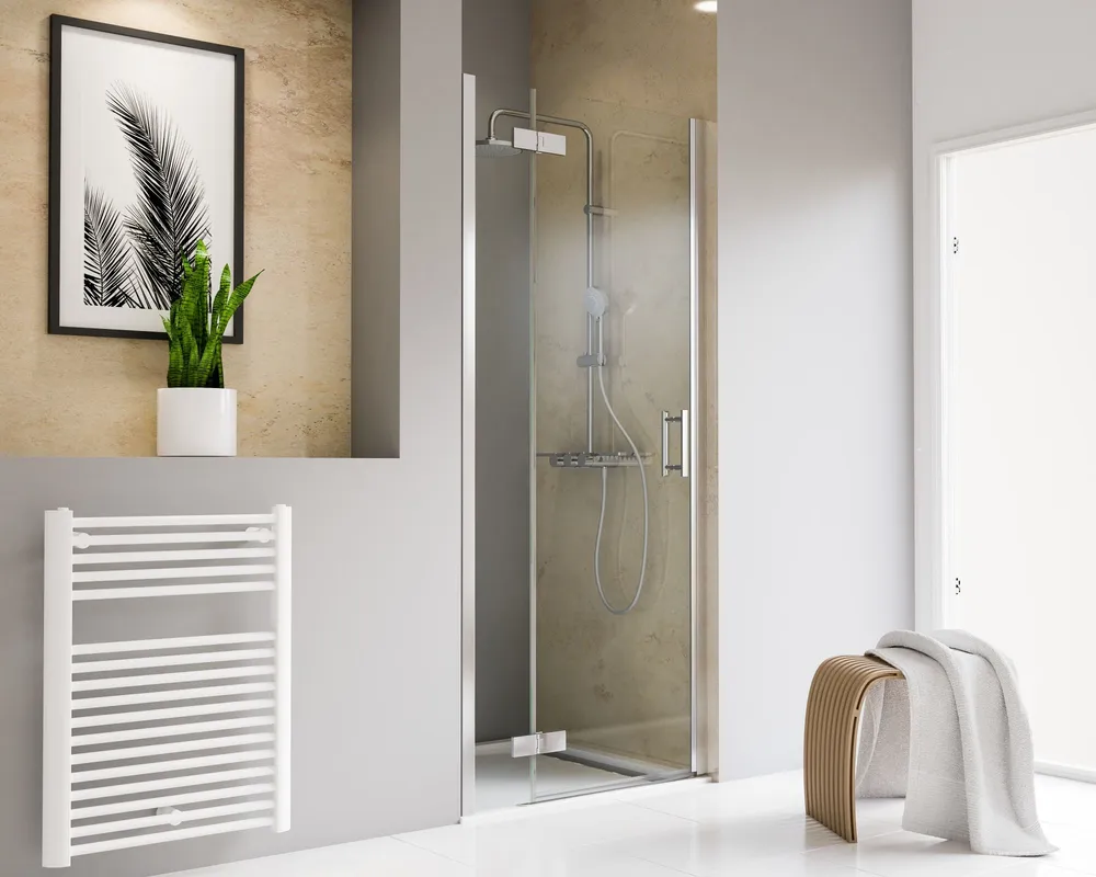 900 mm, 2000 mm, Charnière battante, Aspect chromé, Transparent, Côté du montage: gauche