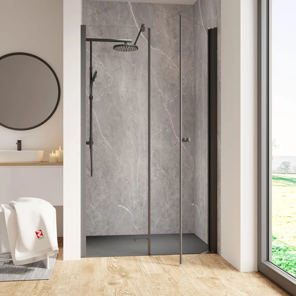 1200 mm, 2000 mm, Noir mat, Transparent, Côté du montage: droite