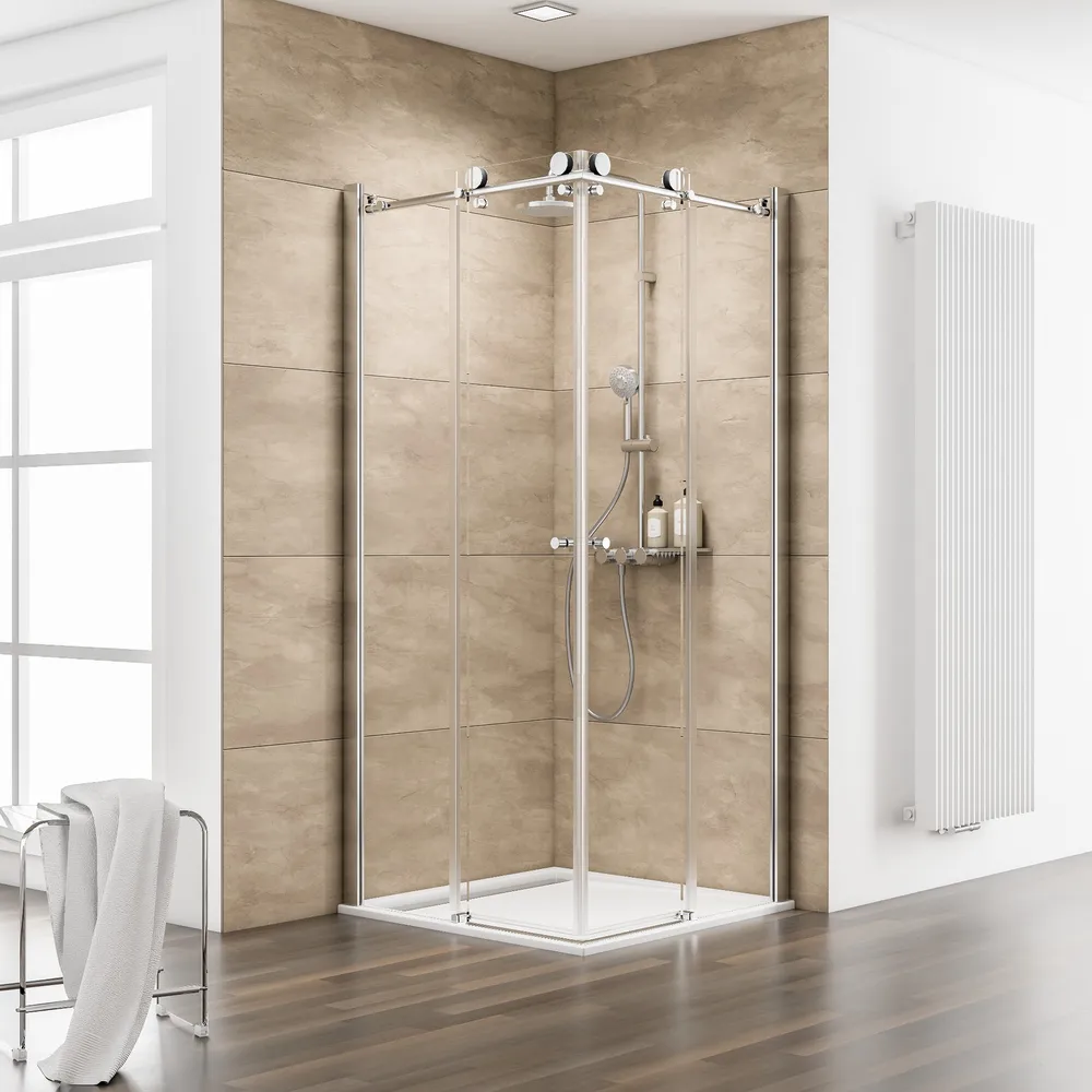 900x900 mm, 2000 mm, Aspect chromé, Transparent