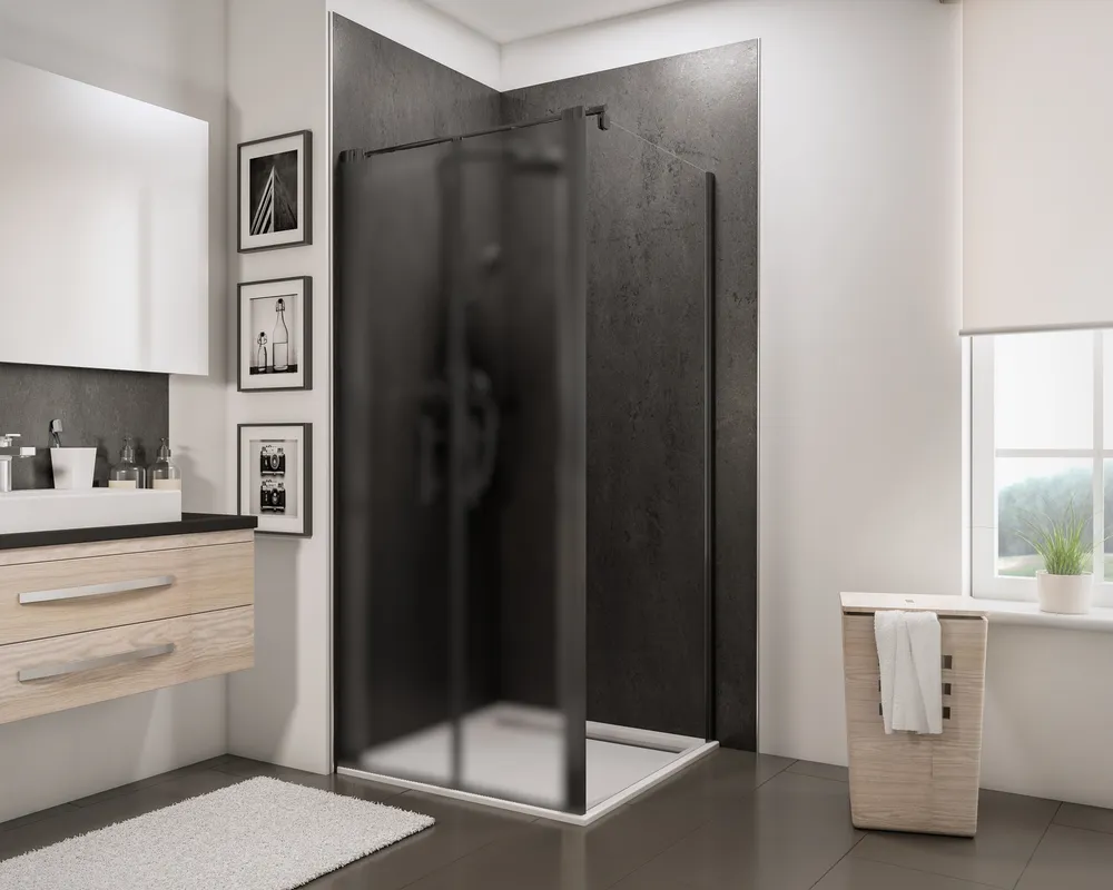 900 mm, 1920 mm, Noir mat, Transparent anticalcaire