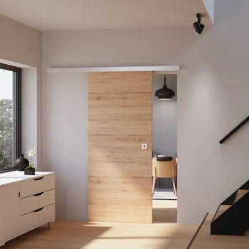 Porte coulissante pleine 88 x 203 cm, en bois décor chêne San Rémo, poignée carrée