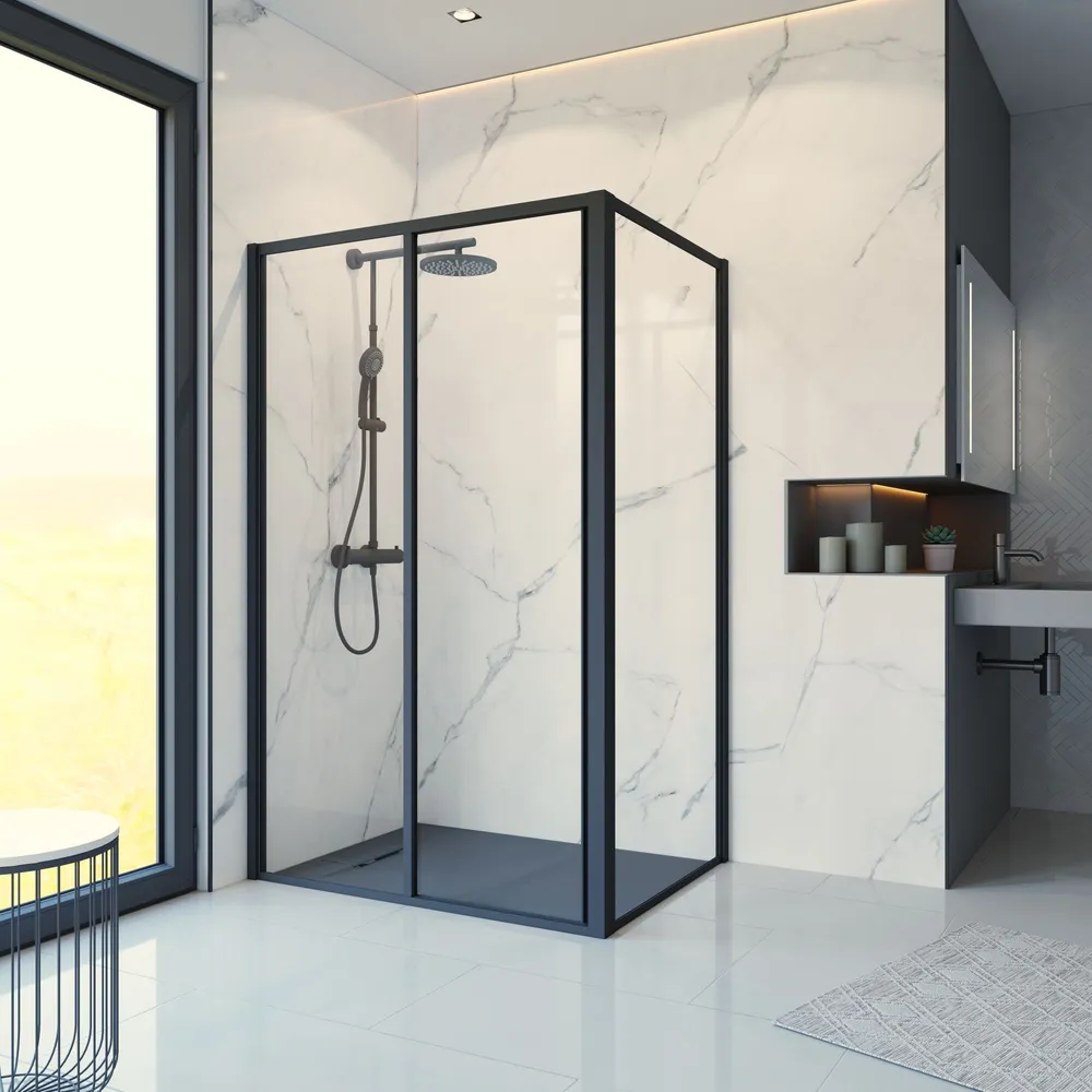 1200x900 mm, 1950 mm, Noir mat, Transparent, Anschlag: links