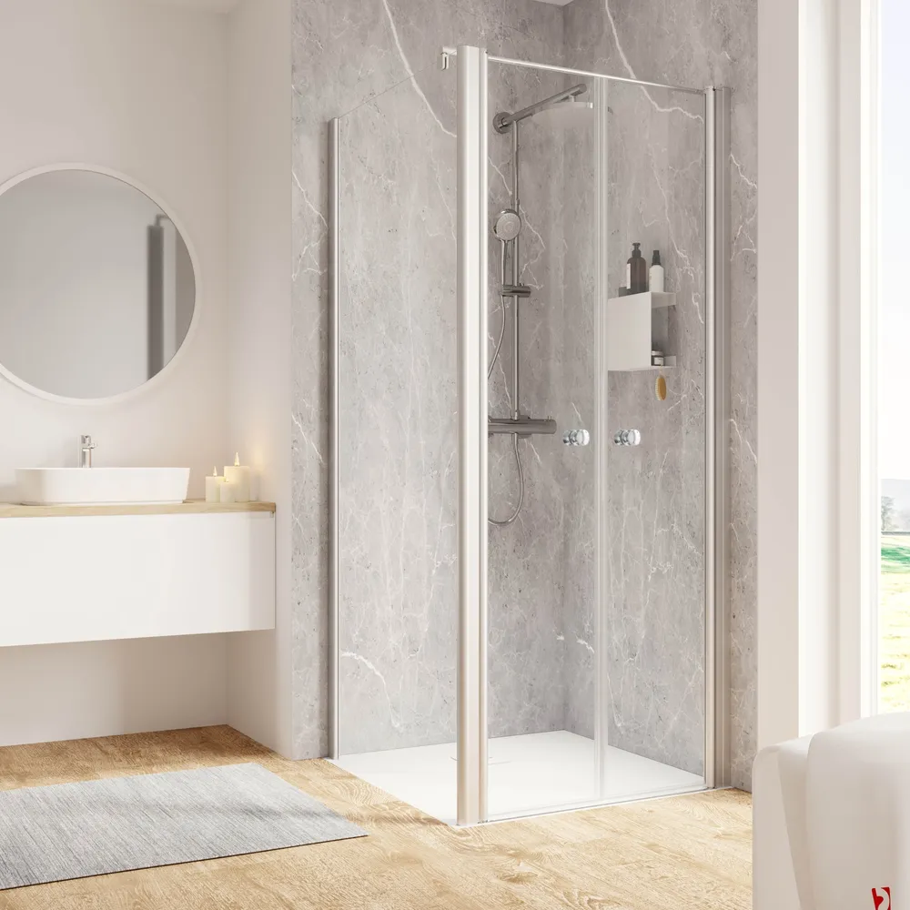 800x800 mm, 2000 mm, Alu argenté, Transparent anticalcaire, Côté du montage: droite / SW gauche