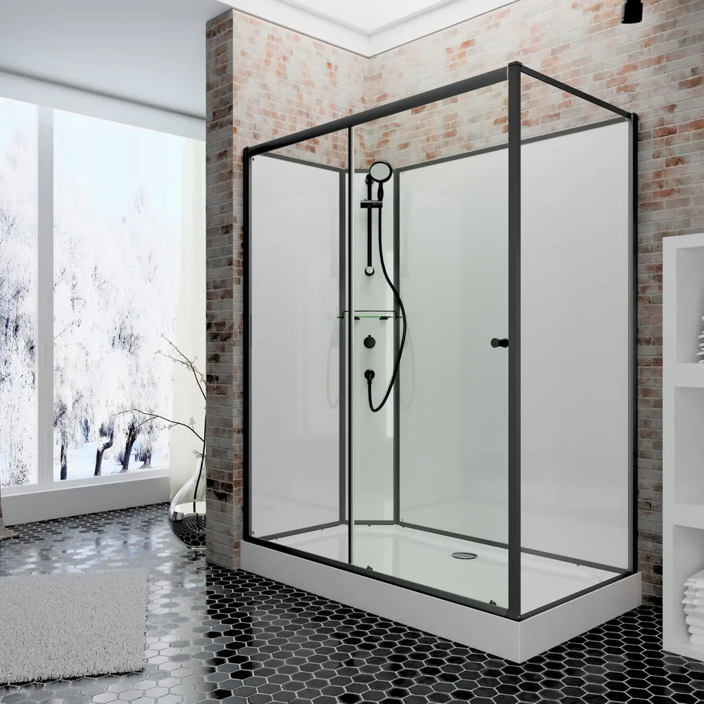 1200x900 mm, 2040 mm, Noir mat, Transparent, Anschlag: links
