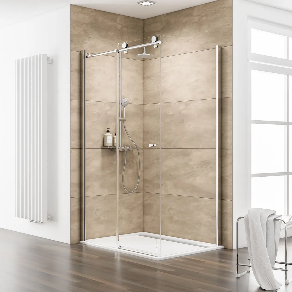 1200x900 mm, 2000 mm, Aspect chromé, Transparent, Anschlag: links