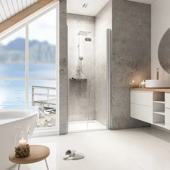 800 mm, 2000 mm, Charnière, Alu argenté, Transparent, Côté du montage: droite