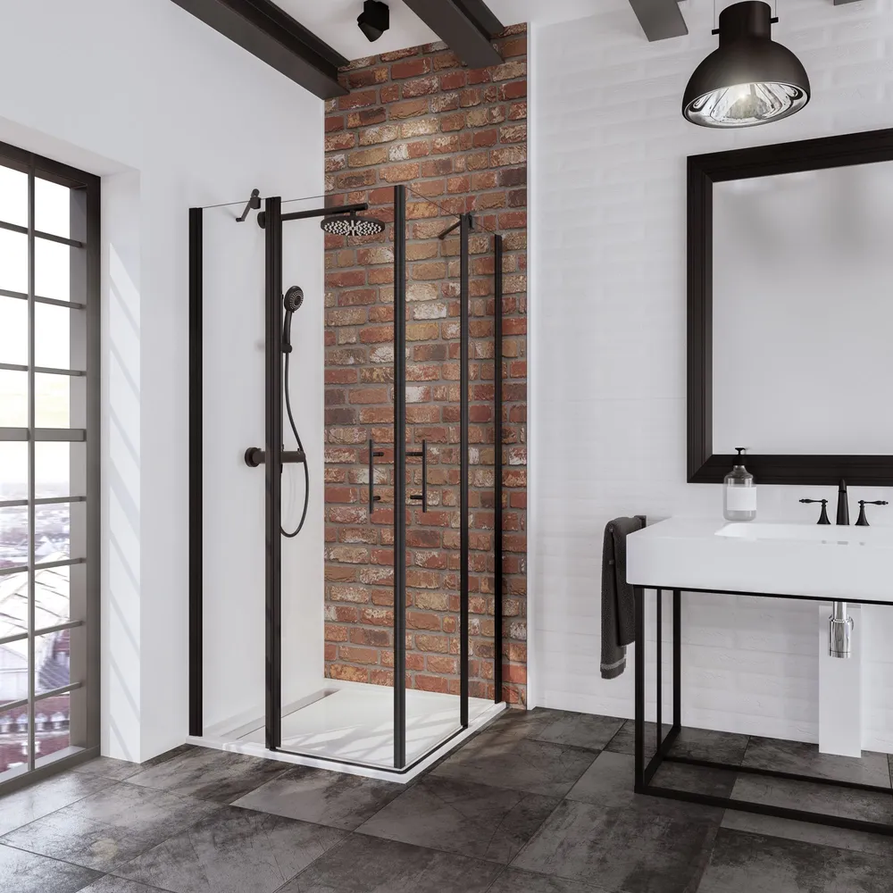 900x900 mm, 1920 mm, Noir mat, Transparent anticalcaire