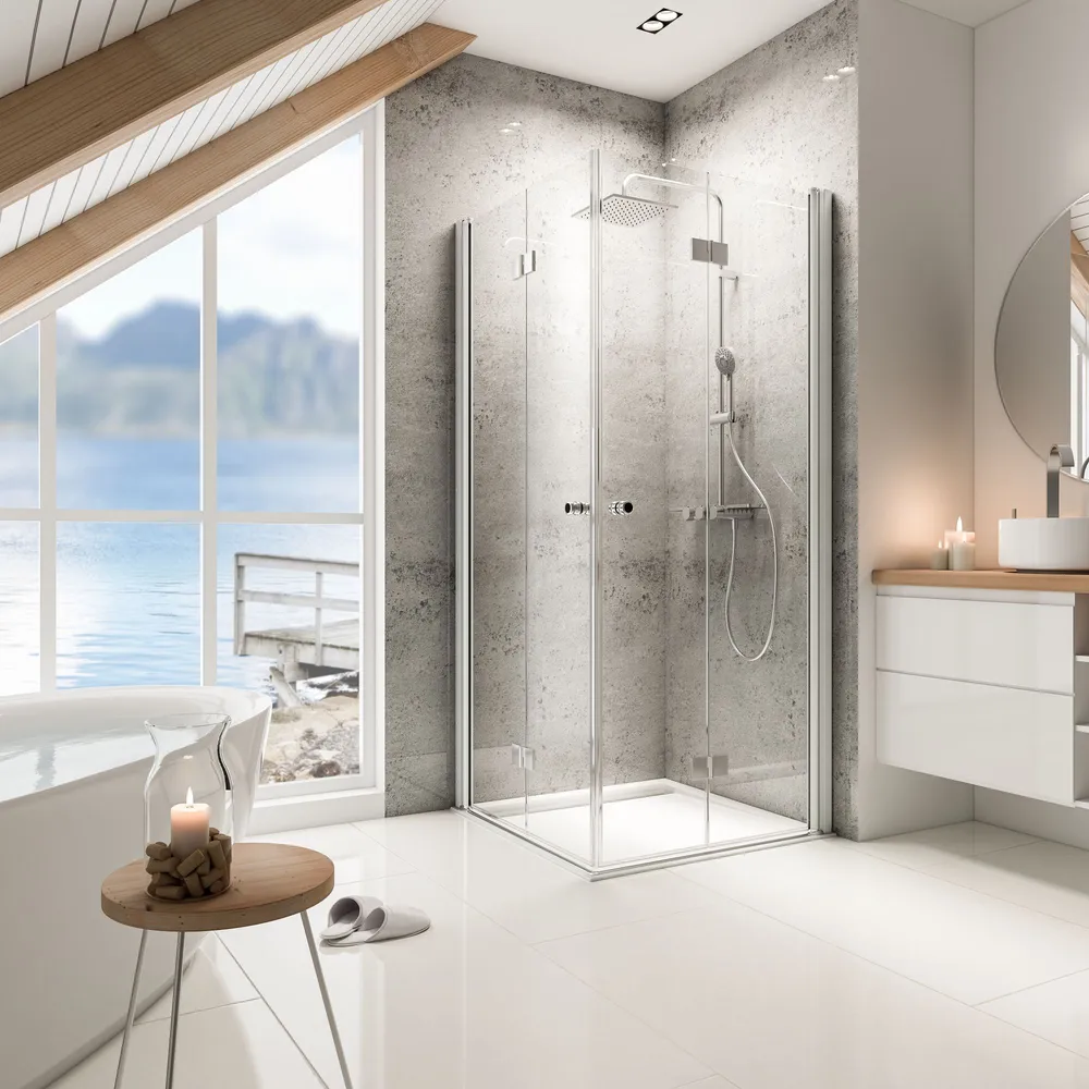 900x900 mm, 2000 mm, Charnière, Alu argenté, Transparent anticalcaire