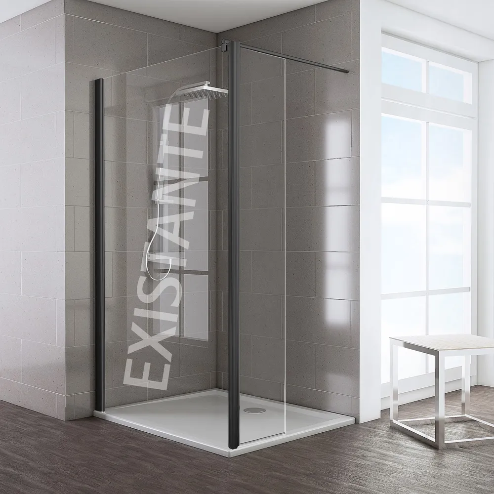 400 mm, 2000 mm, Noir mat, Transparent anticalcaire, Côté du montage: droite / gauche