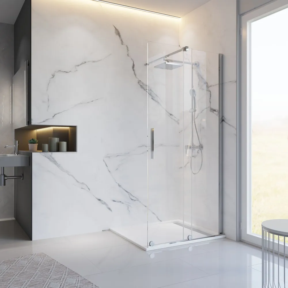 1000 mm, 2000 mm, Aspect chromé, Transparent anticalcaire, Élément fixe: droite / gauche