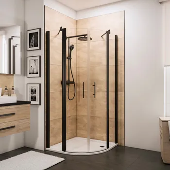 800x800 mm, 1920 mm, Noir mat, Transparent anticalcaire