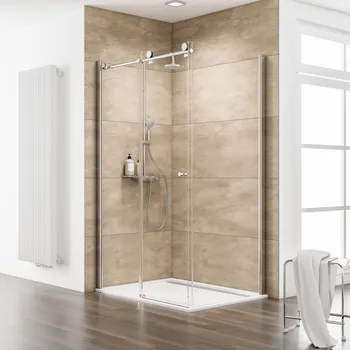 MasterClass - Porte de douche coulissante avec paroi latérale 1200x800 mm, 2000 mm, Aspect chromé, Transparent, Élément fixe: droite / gauche