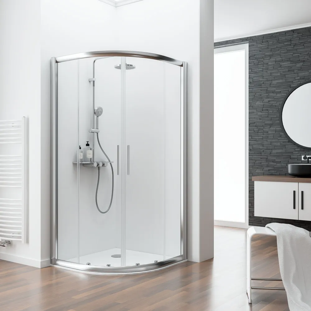 900x900 mm, 1850 mm, Aspect chromé, Transparent