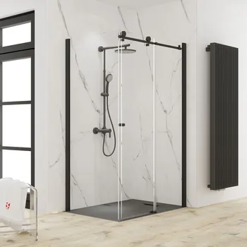 1000x800 mm, 2000 mm, Noir mat, Transparent anticalcaire, Anschlag: links