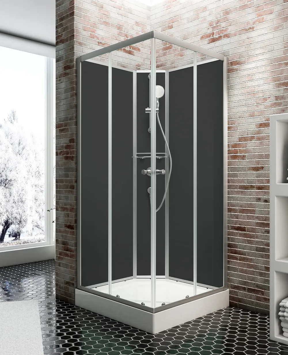 890x890 mm, 2020 mm, Alu argenté, Transparent