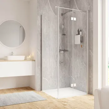 900x900 mm, 2000 mm, Charnière, Alu argenté, Transparent anticalcaire, Anschlag: links