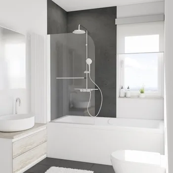800 mm, 1400 mm, Blanc, Transparent anticalcaire, Anschlag: links