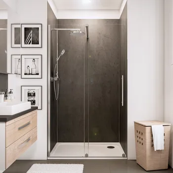 New Style - Porte de douche coulissante 1600 mm, 2000 mm, Aspect chromé, Transparent anticalcaire, Élément fixe: droite / gauche