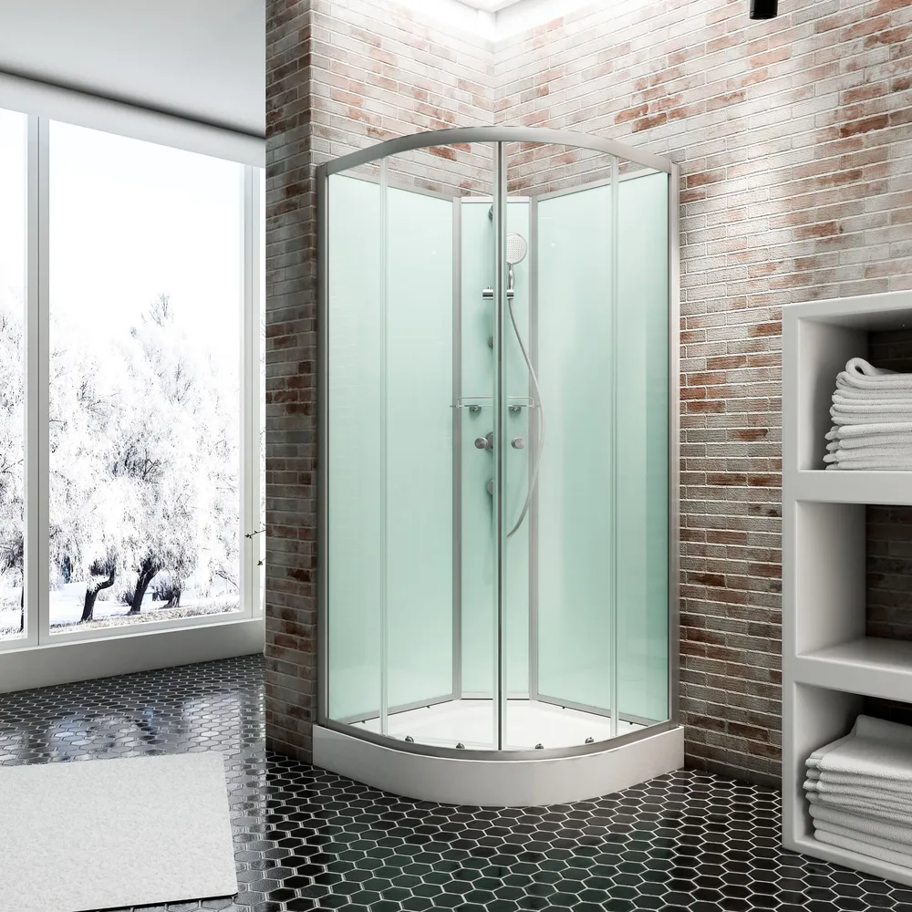 890x890 mm, 2020 mm, Alu argenté, Transparent