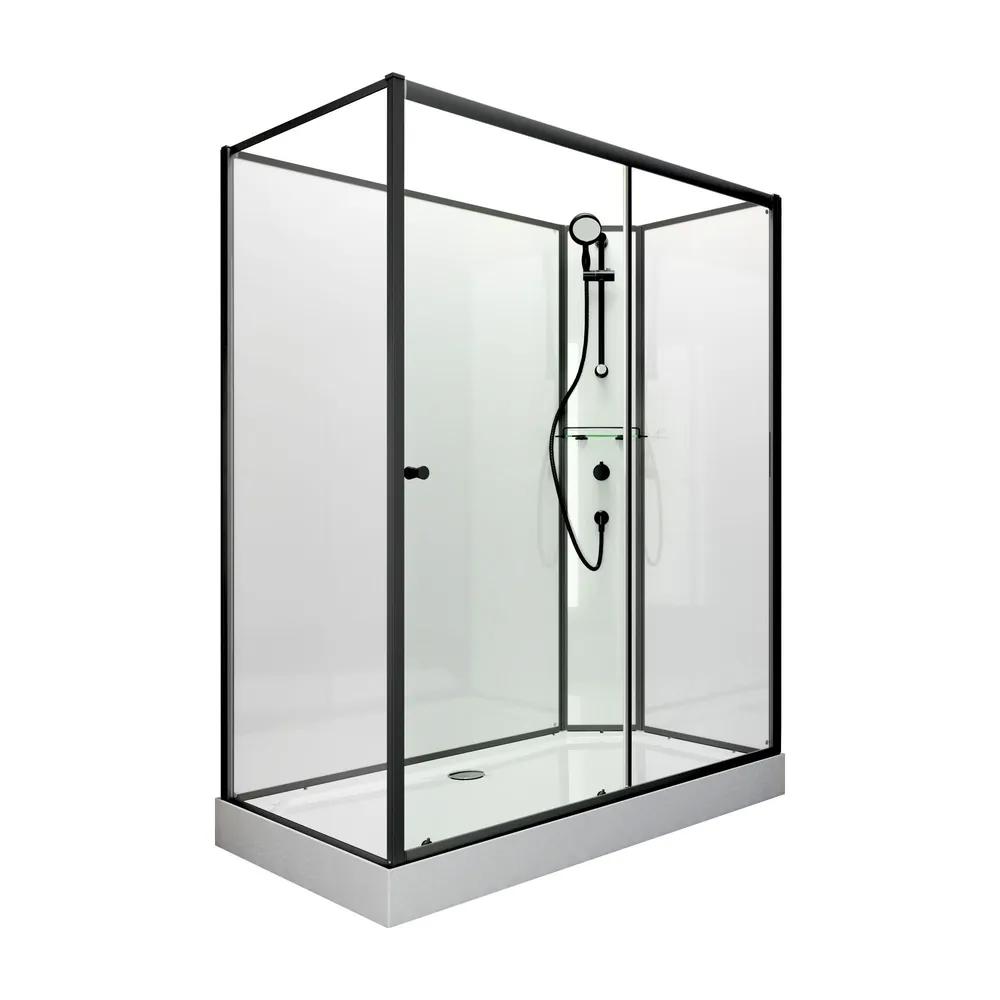 900x1200 mm, 2040 mm, Noir mat, Transparent, Côté du montage: droite