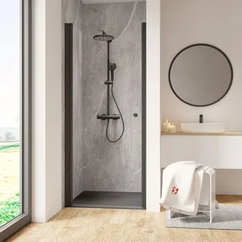 1000 mm, 2000 mm, Noir mat, Transparent anticalcaire, Côté du montage: gauche