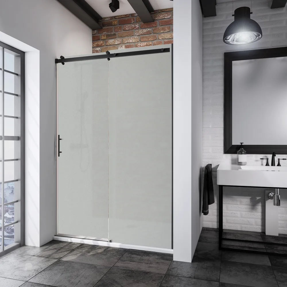 990-1600 mm, Noir mat, Sablé mat anticalcaire, Élément fixe: droite